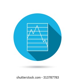 Chart curve icon. Graph diagram sign. Demand reduction symbol. Blue flat circle button with shadow. Vector