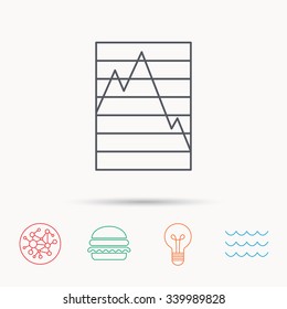 Chart curve icon. Graph diagram sign. Demand reduction symbol. Global connect network, ocean wave and burger icons. Lightbulb lamp symbol.