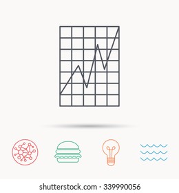 Chart curve icon. Graph diagram sign. Demand growth symbol. Global connect network, ocean wave and burger icons. Lightbulb lamp symbol.