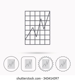Chart curve icon. Graph diagram sign. Demand growth symbol. Linear circle, square and star buttons with icons.