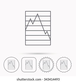 Chart curve icon. Graph diagram sign. Demand reduction symbol. Linear circle, square and star buttons with icons.