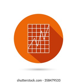 Chart curve icon. Graph diagram sign. Demand growth symbol. Round orange web button with shadow.