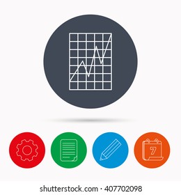 Chart curve icon. Graph diagram sign. Demand growth symbol. Calendar, cogwheel, document file and pencil icons.