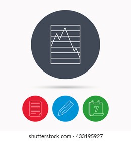 Chart curve icon. Graph diagram sign. Demand reduction symbol. Calendar, pencil or edit and document file signs. Vector
