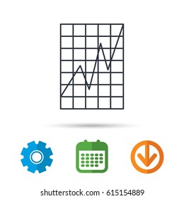 Chart curve icon. Graph diagram sign. Demand growth symbol. Calendar, cogwheel and download arrow signs. Colored flat web icons. Vector