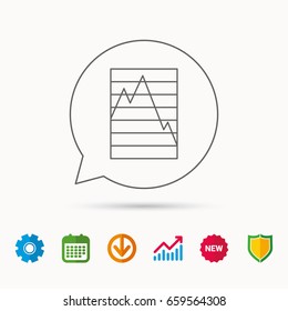 Chart curve icon. Graph diagram sign. Demand reduction symbol. Calendar, Graph chart and Cogwheel signs. Download and Shield web icons. Vector