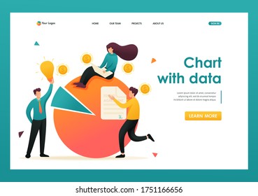 Chart with data financial statements, credit debt. Flat 2D character. Landing page concepts and web design