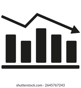 Chart decline icon. Business loss symbol. Vector trend design. Black background shape.