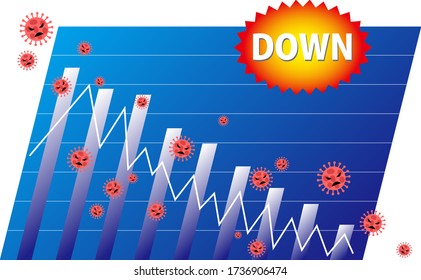 
Chart of descent image diagonally with virus illustration, vector