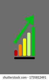 chart diagram with columns and green arrow pointing upwards