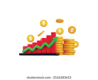 Chart diagram and dollar coin stack icon 3d render concept of business icon