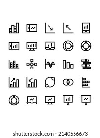 Gráfico y conjunto de iconos de diagrama 30 aislado en fondo blanco