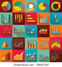 Chart diagram icon set. Flat illustration of 25 chart diagram vector icon for any web design