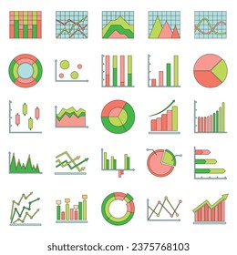 Chart diagram icon set. Outline illustration of 25 chart diagram vector icons thin line color flat on white