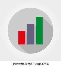 Chart, diagram. Icon for web and mobile application. Vector illustration of a button with a long shadow. Flat design style.