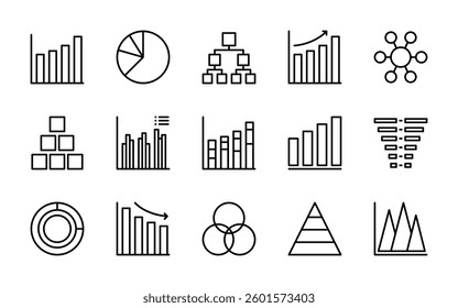 chart diagram infographic data analyst icons. outline minimal style icon set