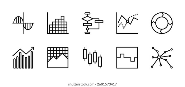 chart diagram infographic data analyst icons. outline minimal style icon set