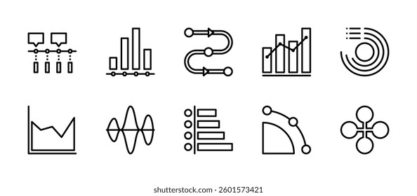 chart diagram infographic data analyst icons. outline minimal style icon set