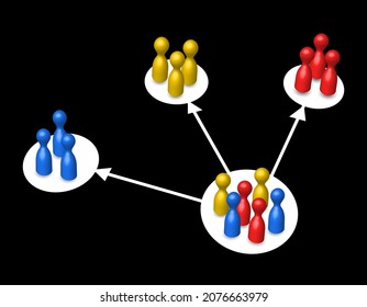 chart or diagram, pawns in groups, market segmentation, different colors, vector illustration 