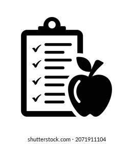 Chart, diet, list icon. Black vector graphics.