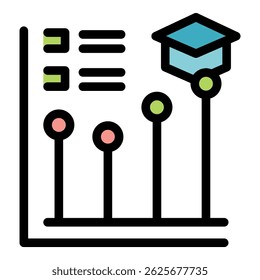 Chart displaying graduation statistics with a graduation cap symbolizing increasing number of graduates