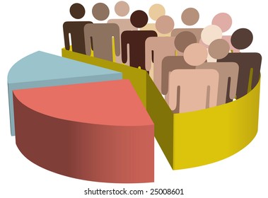 A chart with a diverse group of people as symbols of majority, population, team, market, customers, audience, voters.