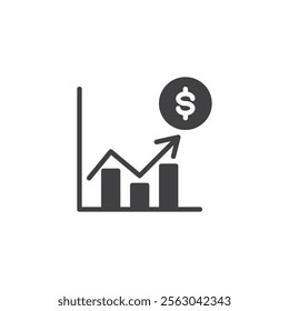 A chart with a dollar sign and a rising arrow vector icon. filled flat sign for mobile concept and web design. Betting Odds glyph icon. Symbol, logo illustration. Vector graphics