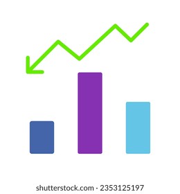 Chart down arrow line icon. Reducing the company's expenses, proper management, diagram, moving money arrays. Vector colored icon on a white background for business