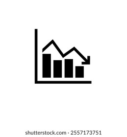 Chart down. Arrow showing downtrend. Loss. Bear market.arrow pointing down icon isolated on white background, graphic  arrow flat symbol. Bankruptcy, financial market crash icon.Graph chart downtrend