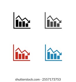 Chart down. Arrow showing downtrend. Loss. Bear market.arrow pointing down icon isolated on white background, graphic  arrow flat symbol. Bankruptcy, financial market crash icon.Graph chart downtrend