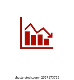 Chart down. Arrow showing downtrend. Loss. Bear market.arrow pointing down icon isolated on white background, graphic  arrow flat symbol. Bankruptcy, financial market crash icon.Graph chart downtrend