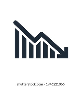 Chart down. Black vector icon isolated on white background.