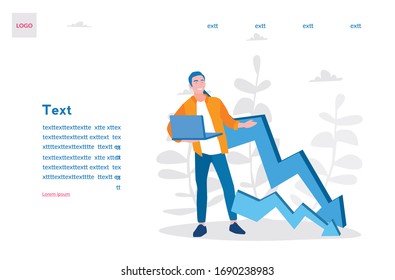 Chart down, graph down with businessman Vector illustration for web banner, infographics, mobile. 
