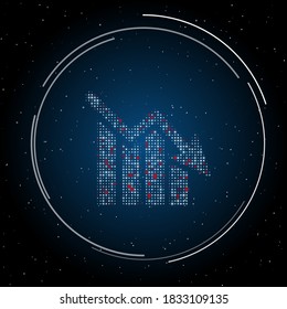 The chart down symbol filled with white dots. Some dots is red. Vector illustration on blue background with stars