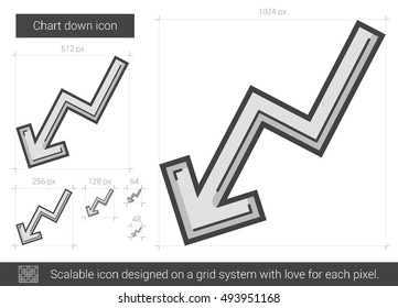 Chart down vector line icon isolated on white background. Chart down line icon for infographic, website or app. Scalable icon designed on a grid system.