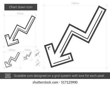 Chart down vector line icon isolated on white background. Chart down line icon for infographic, website or app. Scalable icon designed on a grid system.
