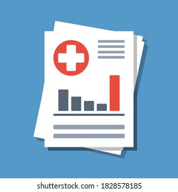 chart with drastic increase in medical document, flat vector illustration