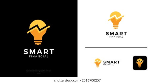 Logotipo financiero del gráfico con la Plantilla del diseño del logotipo de la bombilla.