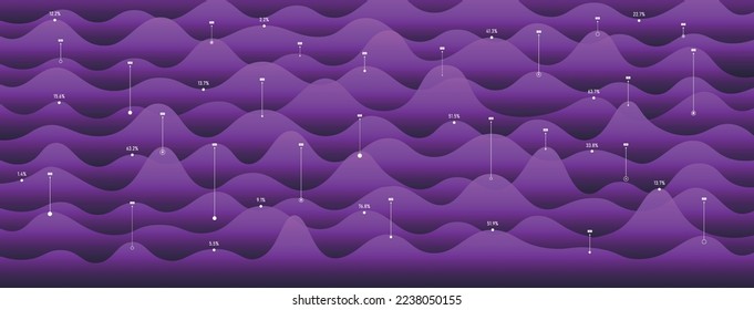 Chart of financial wave. Abstract pattern and background. Economics and trading, information and statistics. Poster or banner for site. Template, layout and mockup. Neon gradient vector illustration