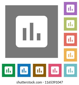Chart flat icons on simple color square backgrounds