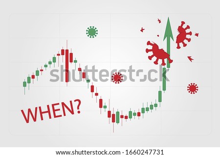 Chart of foreign exchange market is rapidly growing and breaks coronavirus half. Sharp arrow destroys coronavirus, economy going up. Vector illustration EPS10