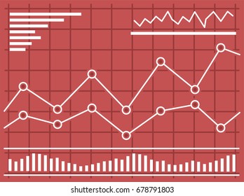 Chart with forex or stock data graphic in thin line style. Set of various indicators for stock forex trade. Online trading concept. Vector illustration.