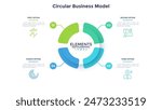 Chart with four circles connected to round element in center. Concept of four features of business project. Infographic design template. Flat vector illustration.