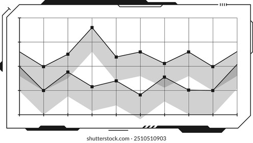 Chart frame in futuristic hud style. Black line box isolated on white background