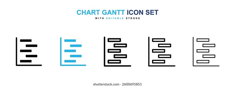 Chart gantt icons graphics set in black and blue colors