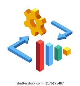 Chart and gear with change arrow vector illustration in isometric design