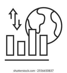 Chart globe icon, Trading symbol outline icon, editable vector illustration and transparent graphic element. Isolated on white background