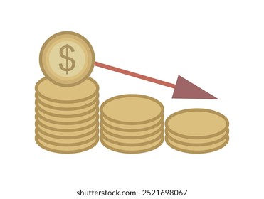 Chart of golden coin stacks decreasing due to crisis