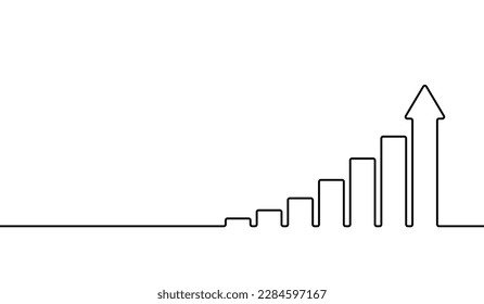 Chart graph with arrow. Black Icon continuous line isolated on white background. Hand drawn hologram positive percentage. Hands growth direction concept for design business print. Vector illustration