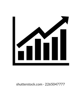 Chart graph. Black Icon graph growth with arrow isolated on white background. Hologram positive percentage. Growth direction design business management concept. Analysis pie chart. Vector illustration